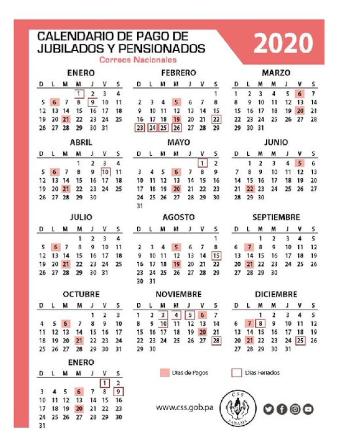 Importante. Ya está listo el calendario de pago 2020 para jubilados y pensionado de la CSS