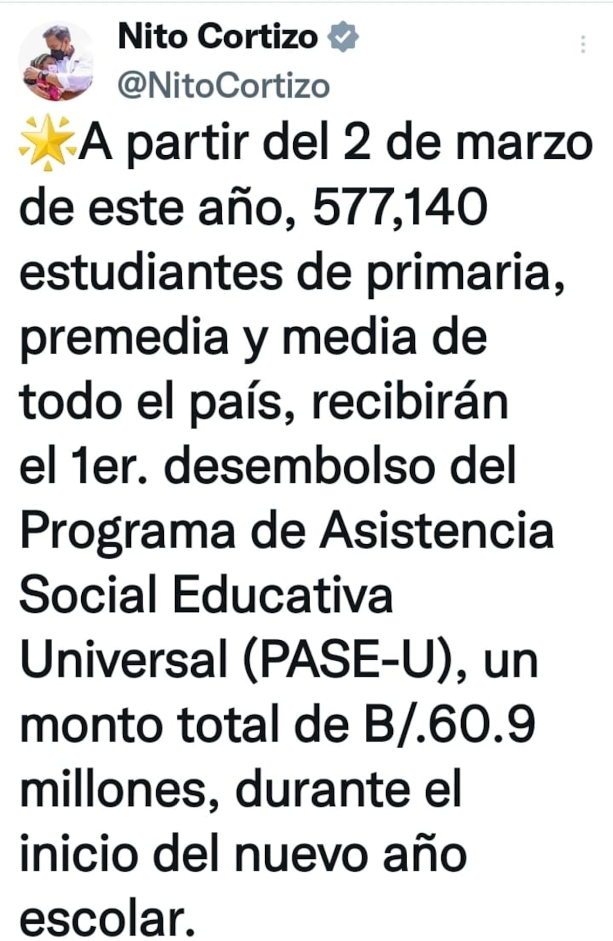 Cortizo anuncia pago de beneficios a estudiantes. Chequee cuándo será