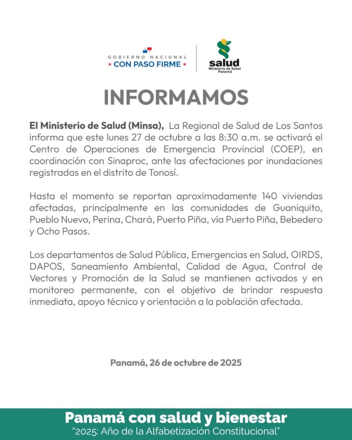 Minsa activa Centro de operaciones de emergencia para atender a más de 140 viviendas afectadas