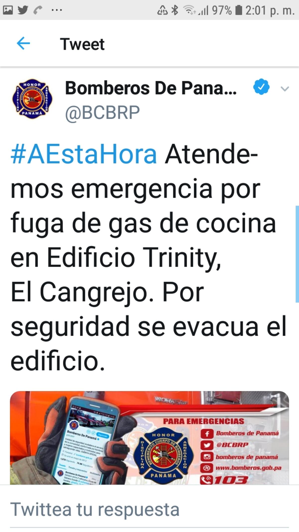 Bomberos atienden emergencia por otra fuga de gas en edificio en El Cangrejo. Video