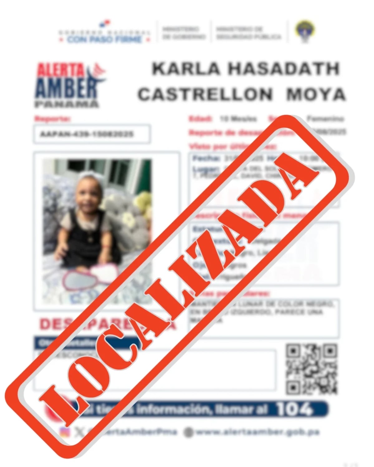 Localizan con vida a bebé desaparecida en Panamá