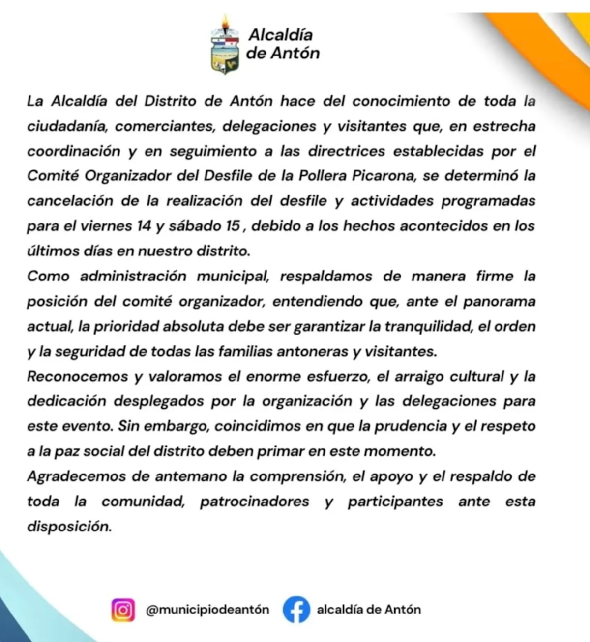 Toque de queda y desfile suspendido: así responde Antón a la violencia