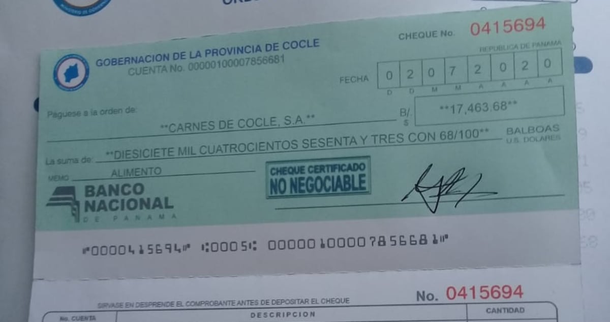 Cuidado: Estafadores crearon cheques falsos usando logo de Gobernación de Coclé