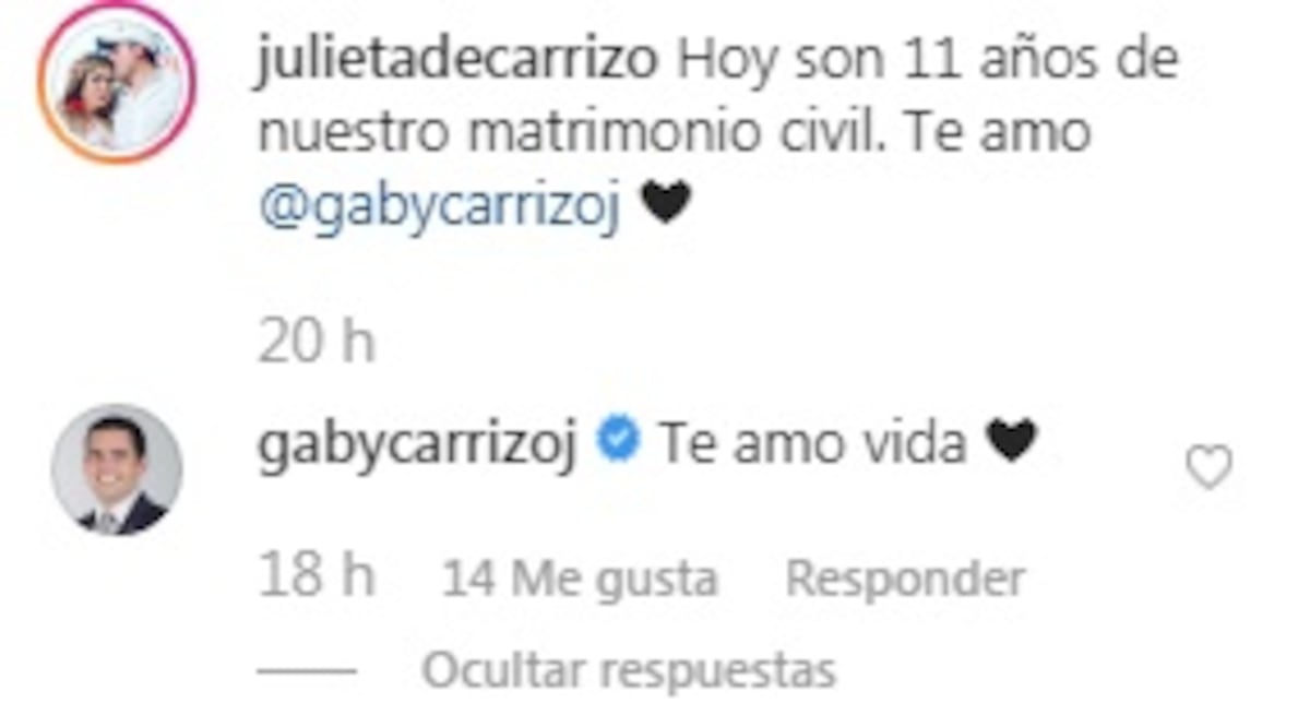 Esposa de Gaby Carrizo marca territorio. Con beso apasionado celebran 11 años de matrimonio. Videos