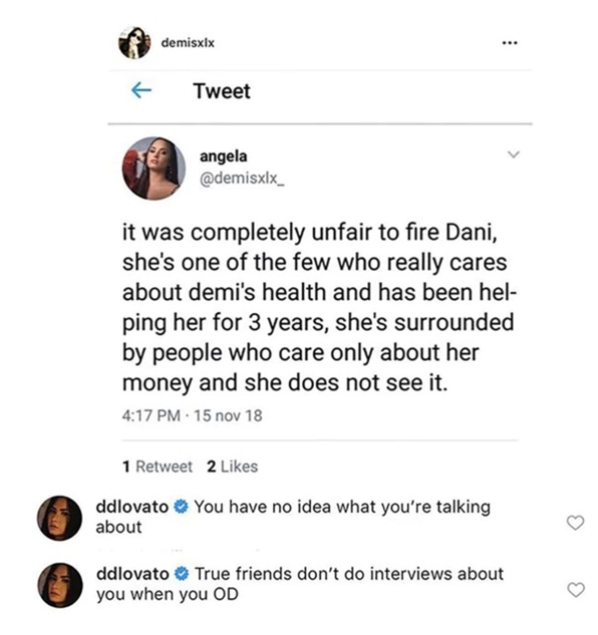 Demi Lovato se enfrasca en redes con fan por decisión de botar a entrenadora