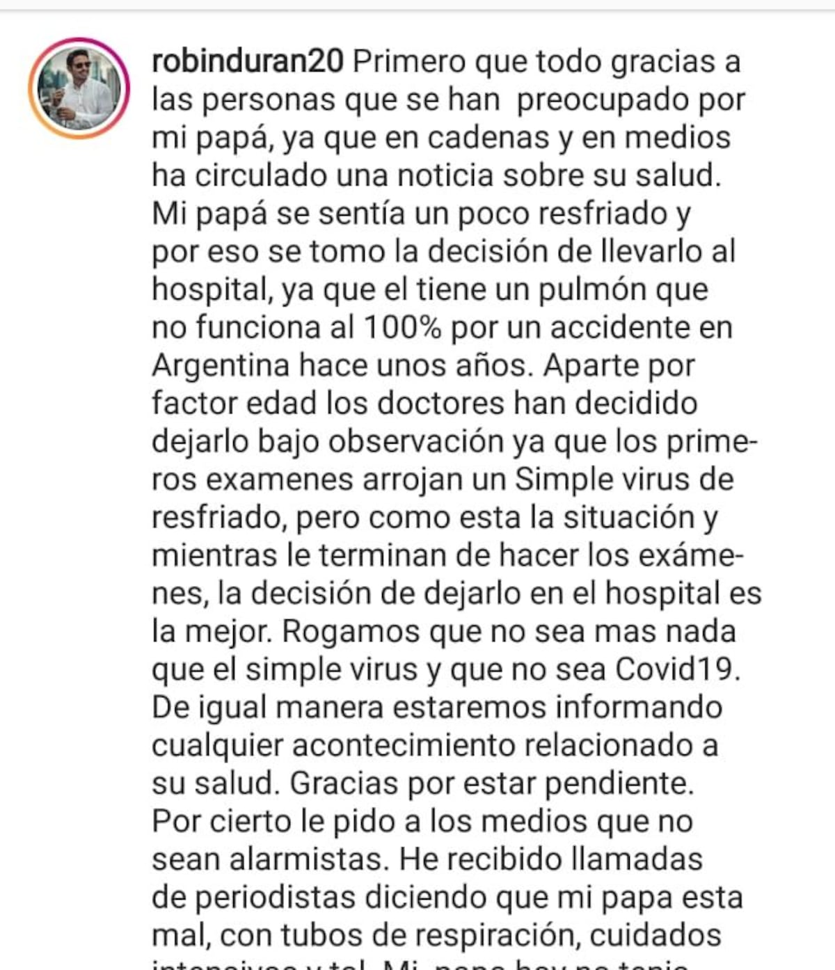 Hospitalizan a Roberto Durán con un cuadro viral, por precaución. Ruegan que no sea covid-19
