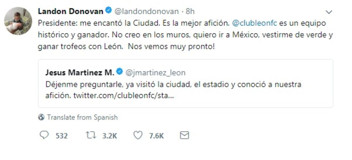 El jugador estadounidense Landon Donovan regresa del retiro y jugará en México