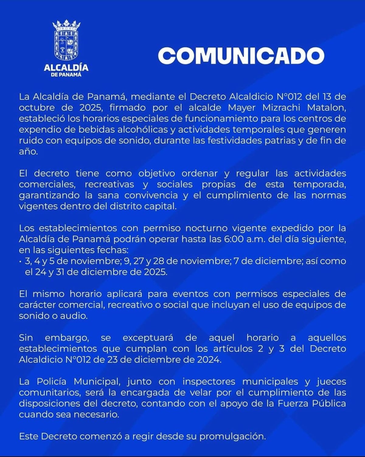¡Hasta las 6 a.m.! Alcaldía de Panamá alarga la rumba en fiestas patrias y fin de año