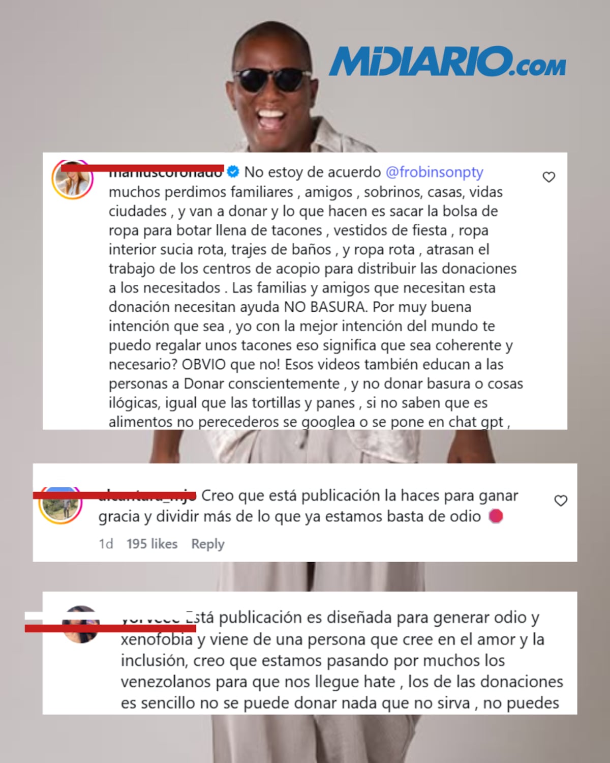 VIDEOS | Venezolanos critican las donaciones que reciben y Franklyn Robinson queda metido en el revulú por opinar