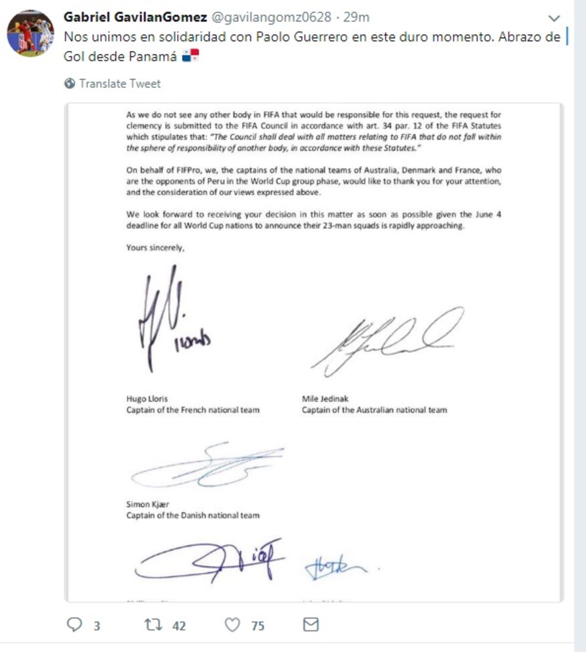 Jugadores panameños piden que el peruano Paolo Guerrero vaya al Mundial