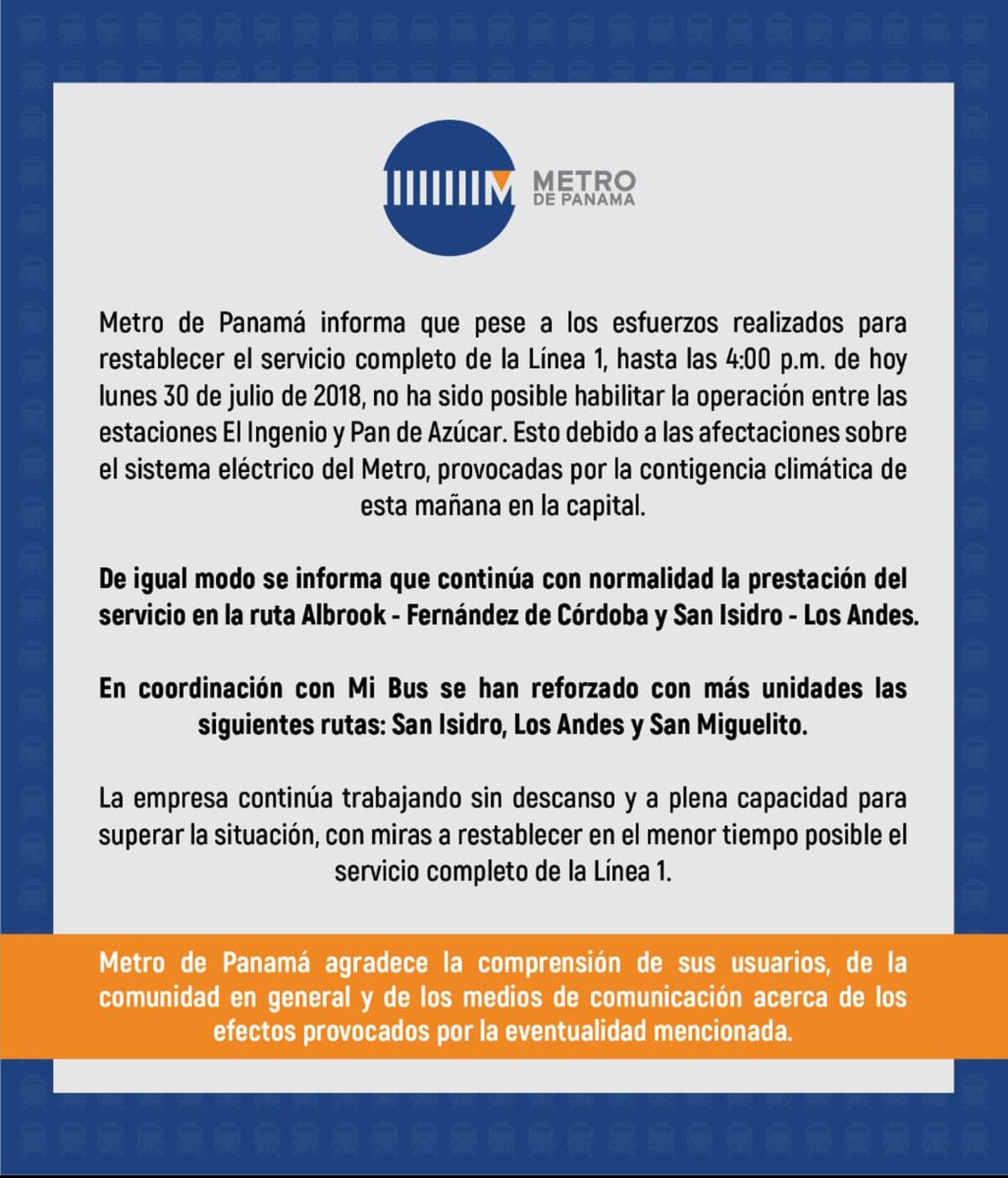 El Metro aún no ha podido restablecer el servicio en su totalidad