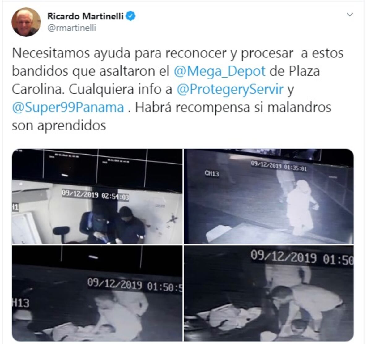 Martinelli ofrece recompensa para dar con los asaltantes del Mega Depot de Plaza Carolina