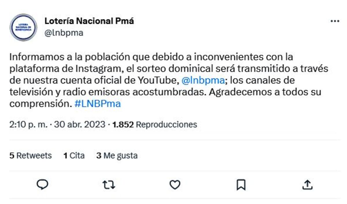Inhabilitan cuenta de Instagram de Lotería Nacional