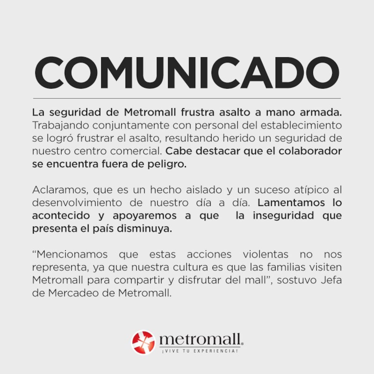 Metromall responde tras balacera en joyería