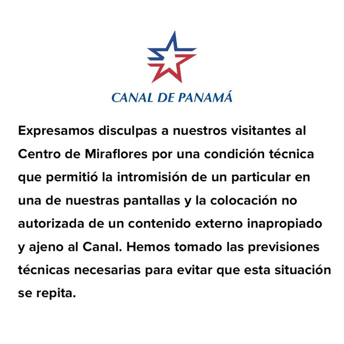 El Canal de Panamá se disculpa por transmitir porno en el Centro de Miraflores