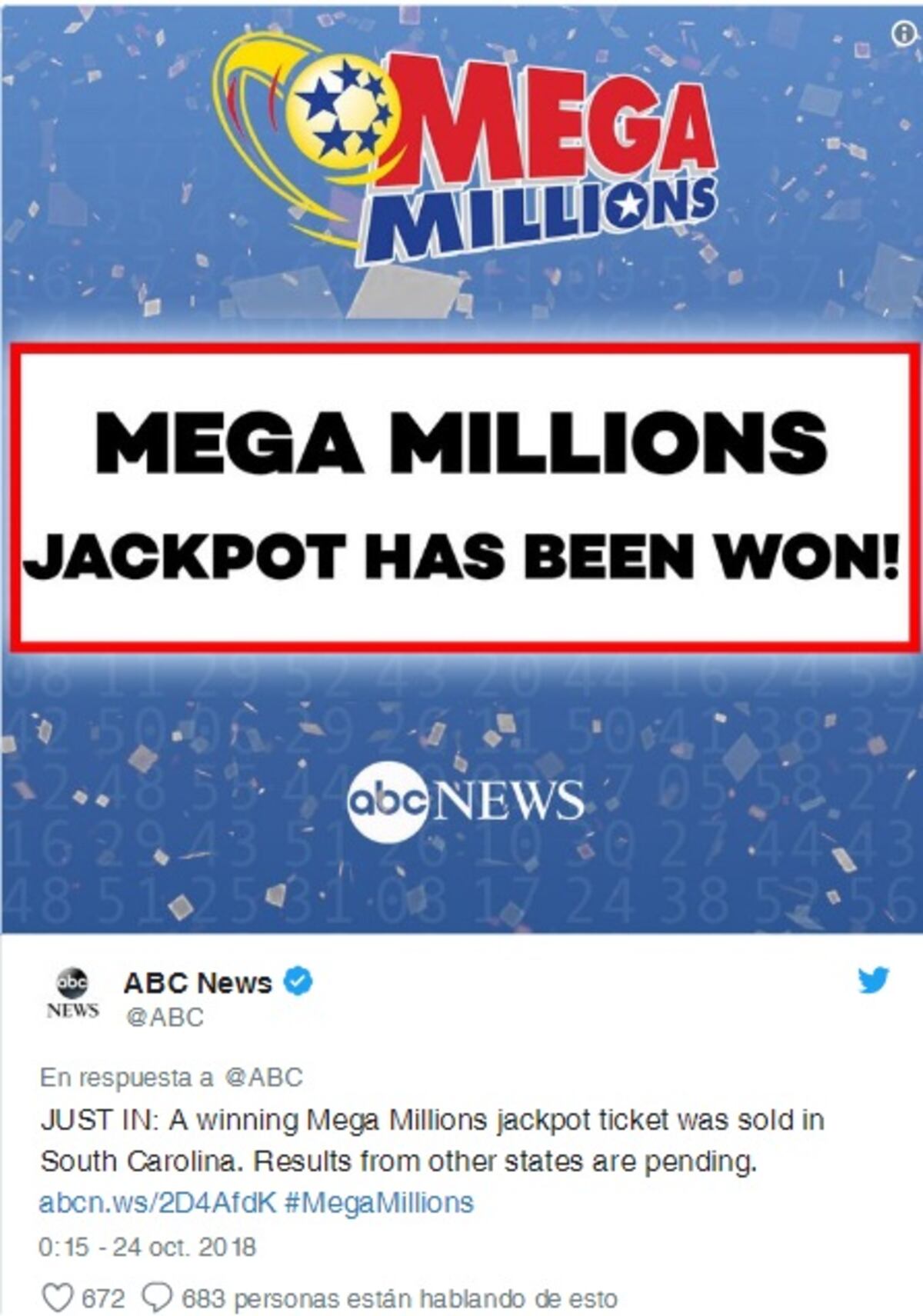 Hay un ganador de la Megalotería de los Estados Unidos