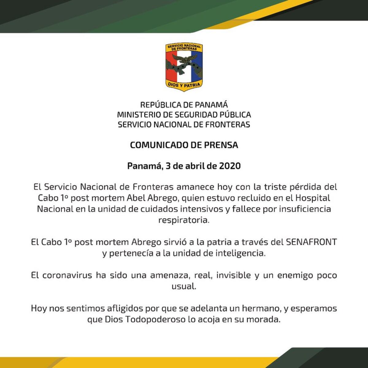 Nito Cortizo :' Despedimos a otro guerrero de la batalla’ contra el Covid-19