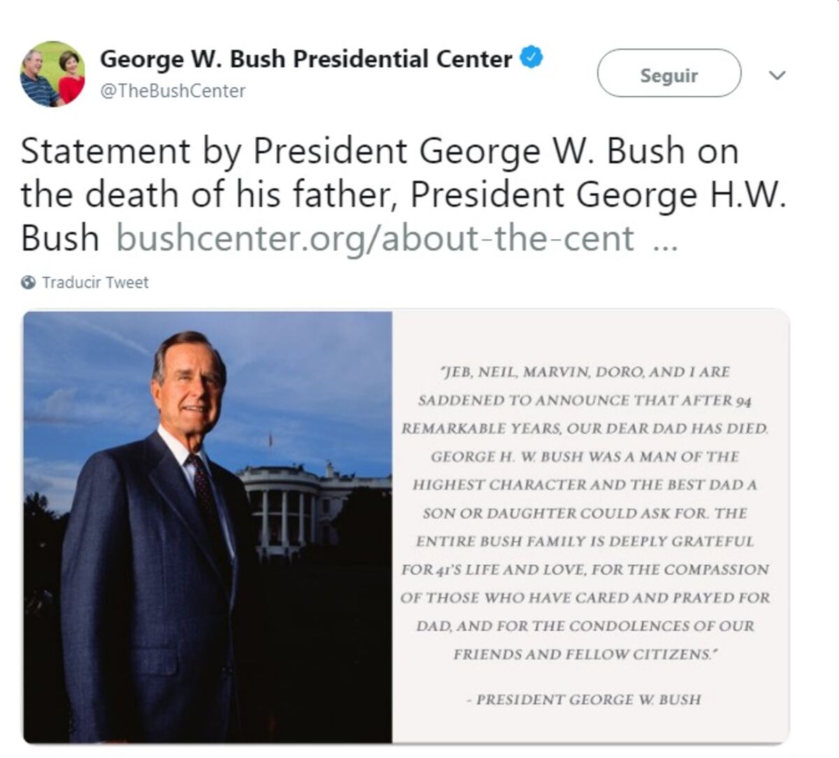 Muere el expresidente de Estados Unidos George H.W. Bush