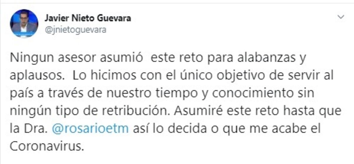 Seguirá de asesor hasta que la ministra lo quiera o hasta que lo lleve el coronavirus