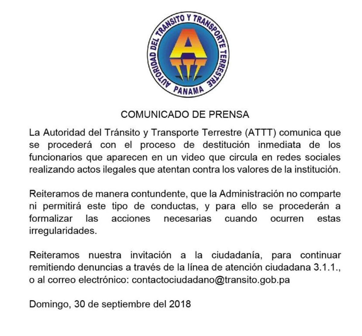 Funcionarios de la ATTT que cometieron actos ilegales serán destituidos