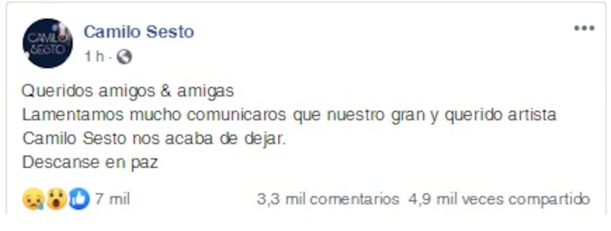 Muere Camilo Sesto. La música está de luto. Video