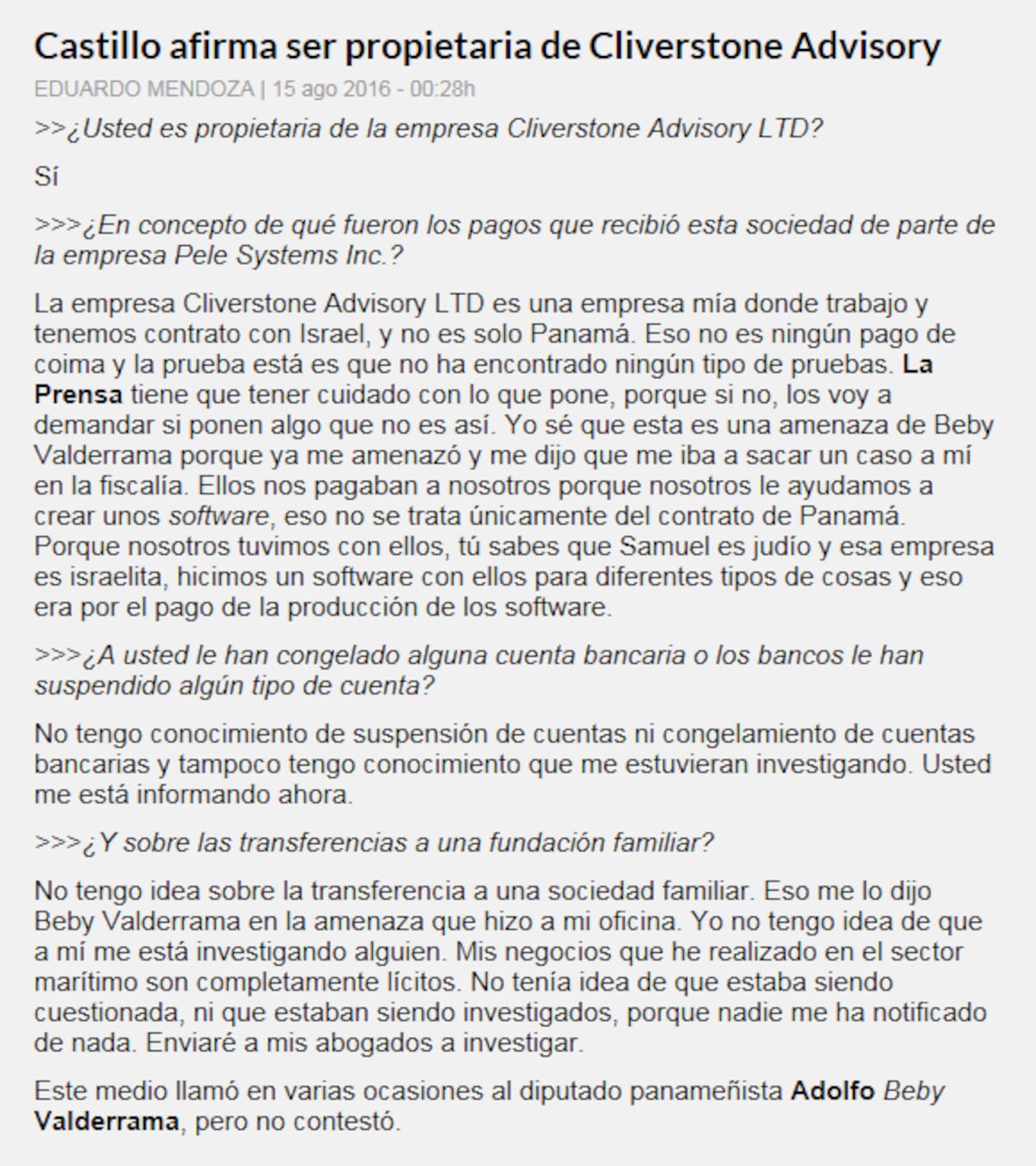 MP: Pesquisa penal alcanza a Lourdes Castillo