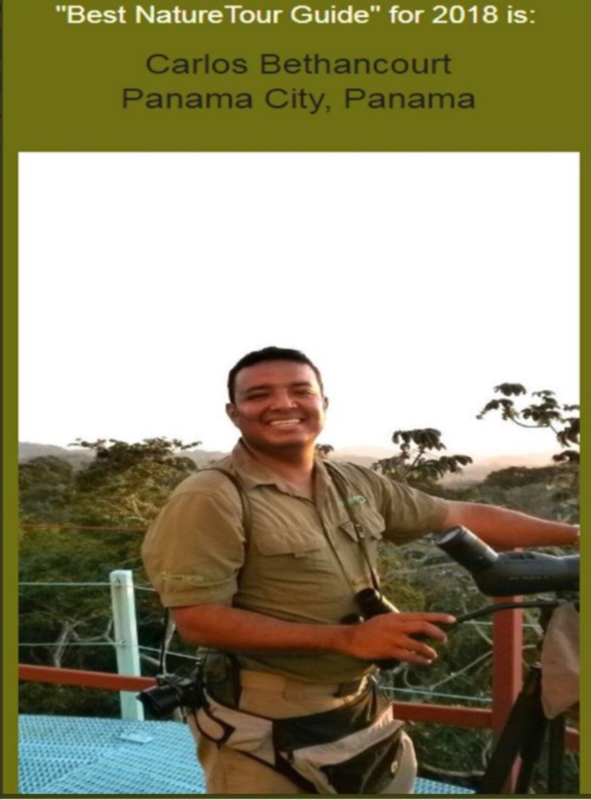 Panameño gana premio internacional como 'Mejor Guía Turístico de la Naturaleza'