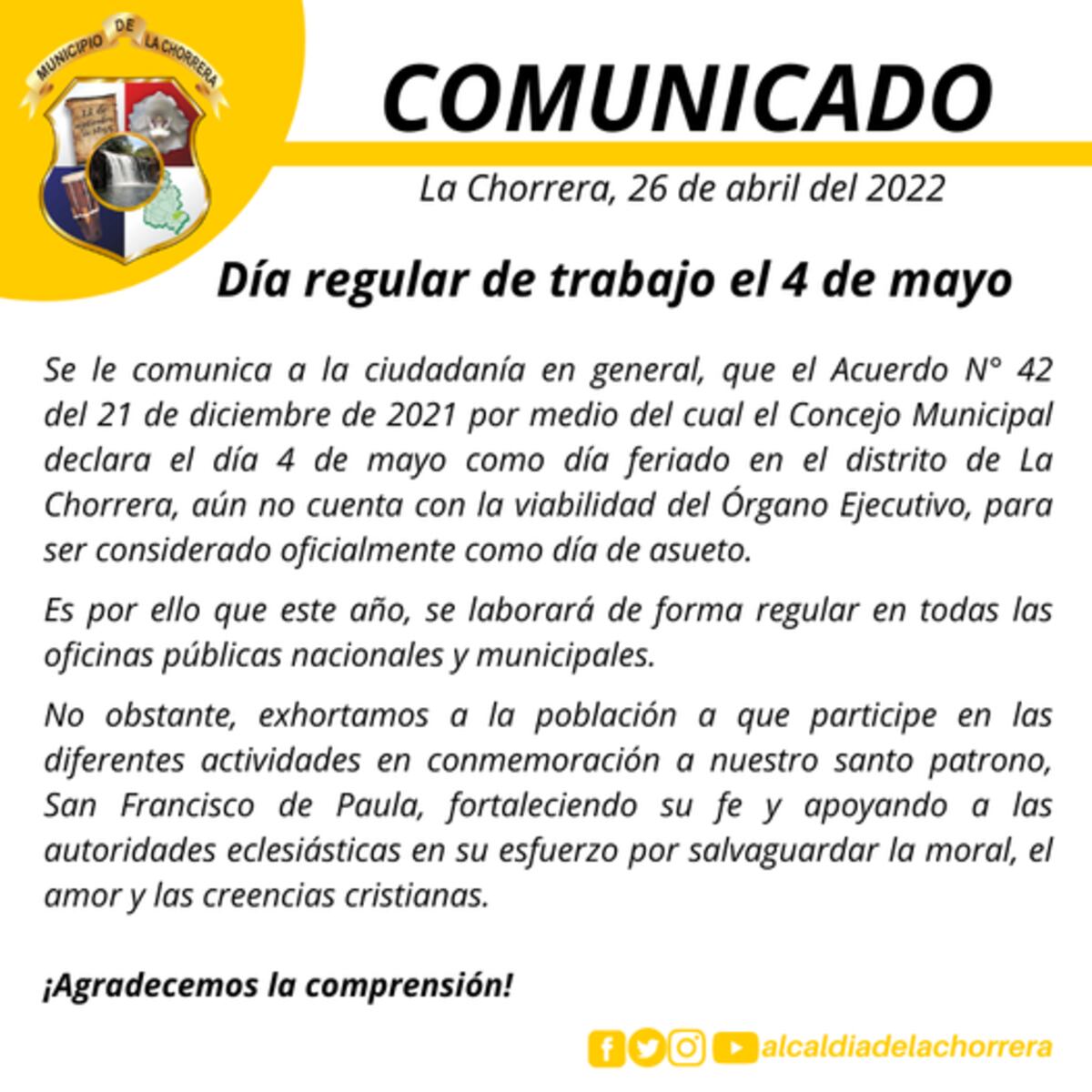 Este 4 de mayo será un día regular de trabajo