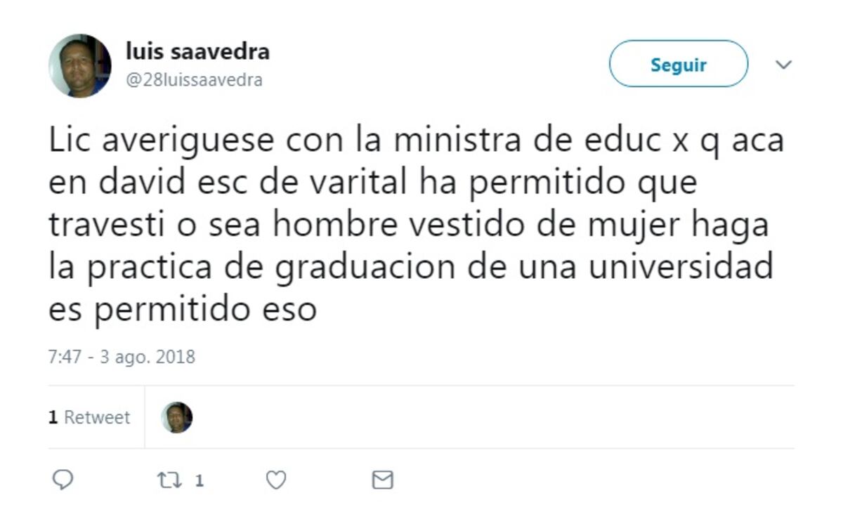 Reaccionan. Iba a enseñar vestido de mujer en escuela primaria en David