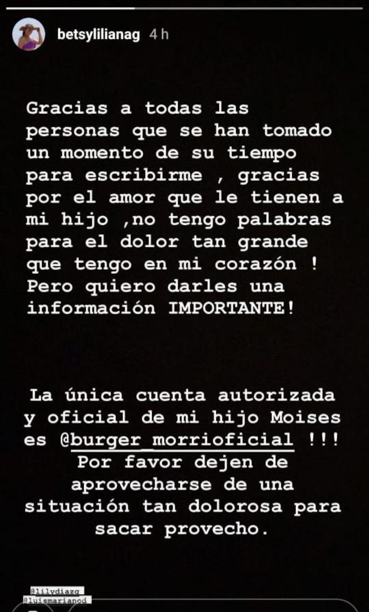 Betsy Liliana se pronunció por la trágica muerte de su hijo Moisés Díaz