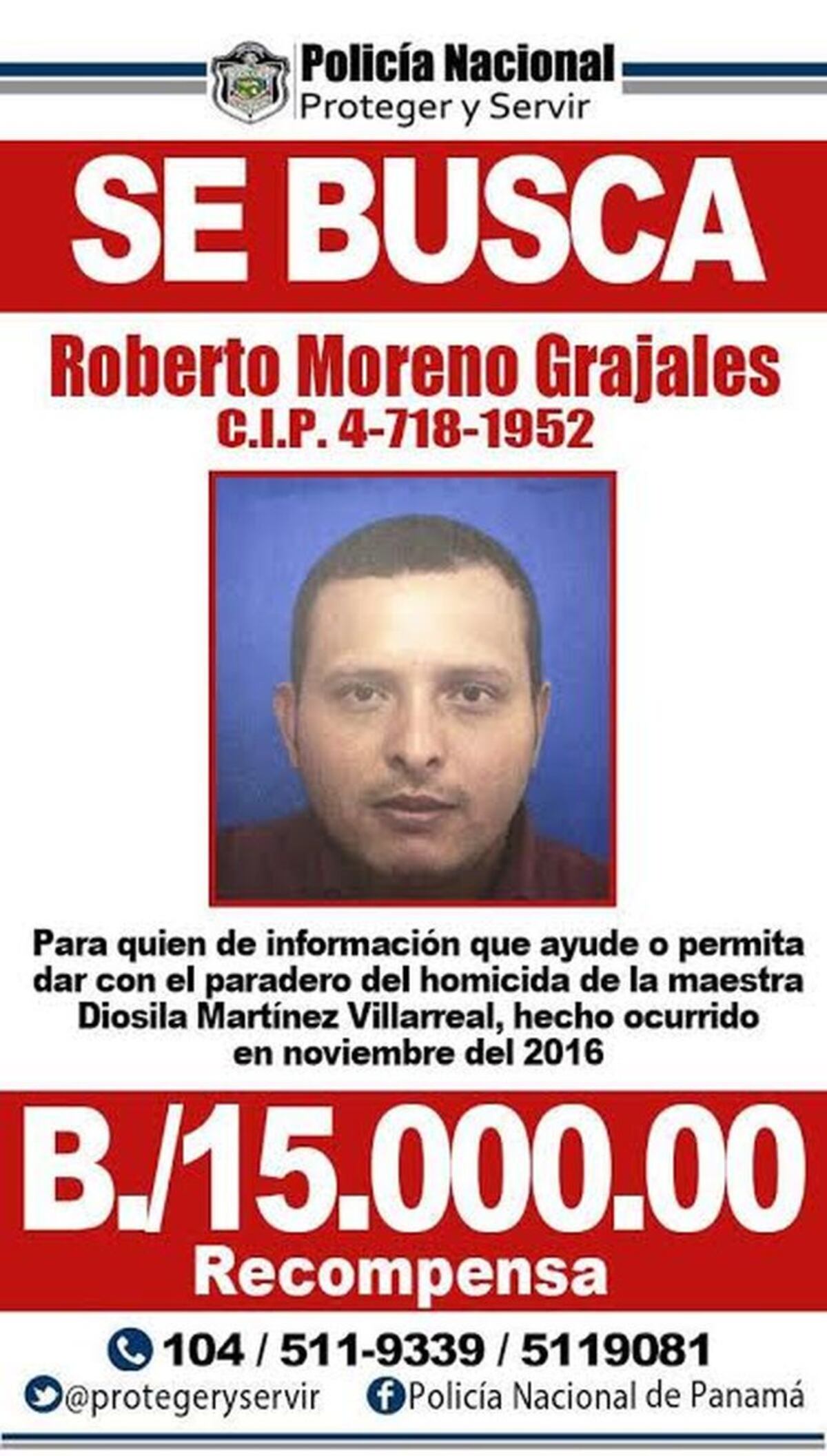 Ofrecen recompensa por presunto homicida de la profesora chiricana.