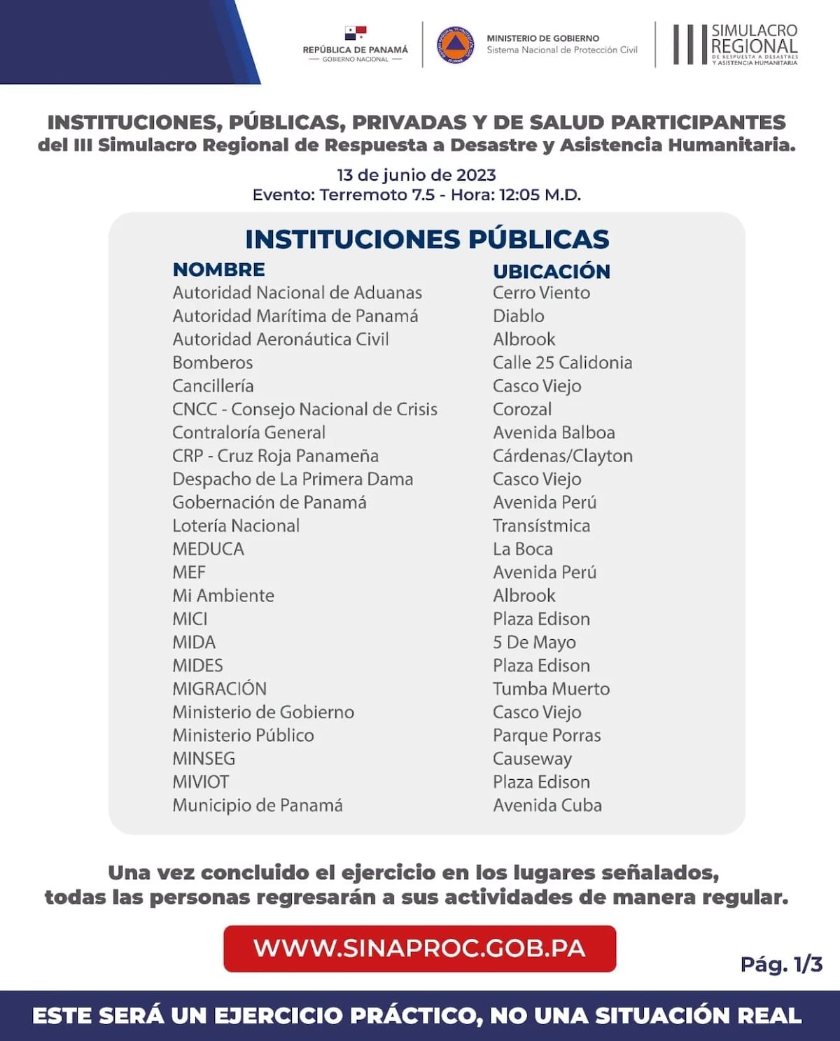 Martes 13, día de simulacro de emergencias. Un terremoto es el primer evento. Chequee únicos colegios, empresas e instituciones participantes
