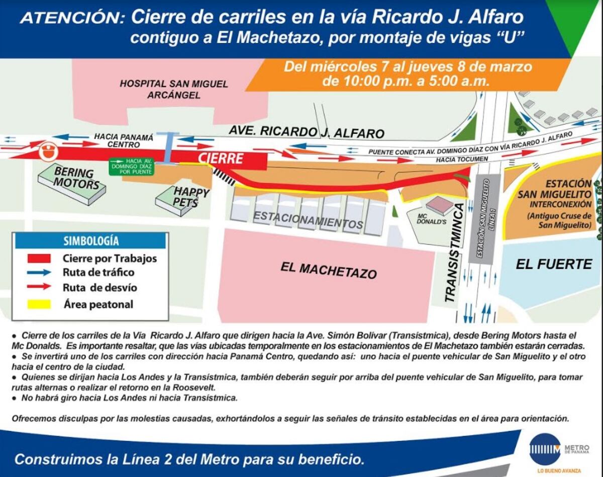 ¡Ojo! Por colocación de vigas del Metro  se cerrarán paños en la Tumba Muerto