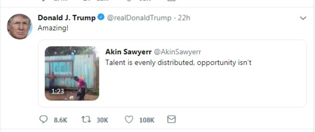 Viral. Esta africana con sus dotes de futbolista sorprende hasta a Donald Trump