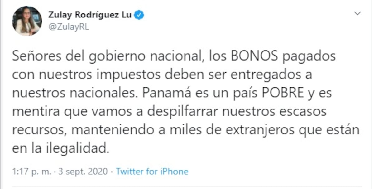Zulay causa revuelo: ‘Los bonos deben ser para panameños, no para extranjeros en la ilegalidad’
