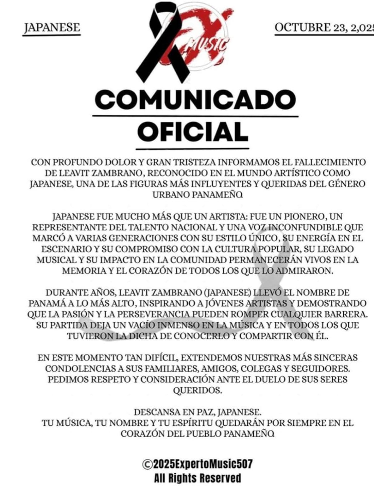 Urgente. Murió Japanese, cantante de género urbano
