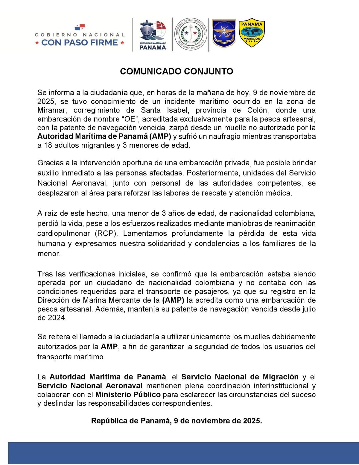 Dolor en el mar: niña de apenas 3 años fallece en una embarcación en Colón