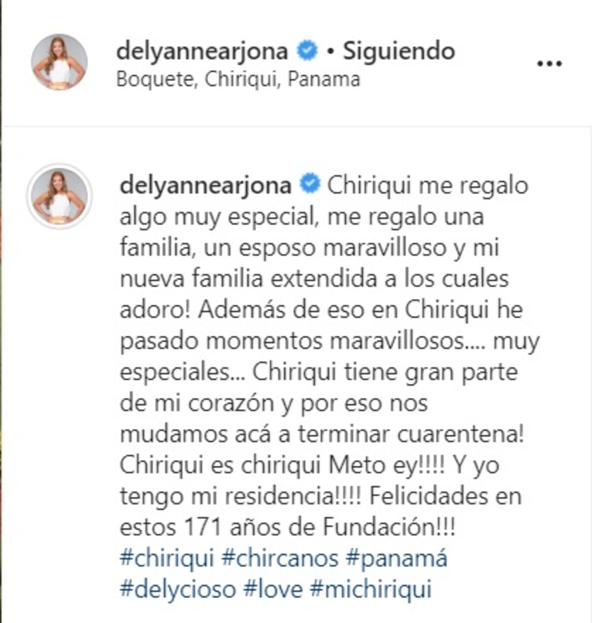 Le caen ahora a Delyanne. Cruzó el cerco y se fue a Boquete a terminar la cuarentena