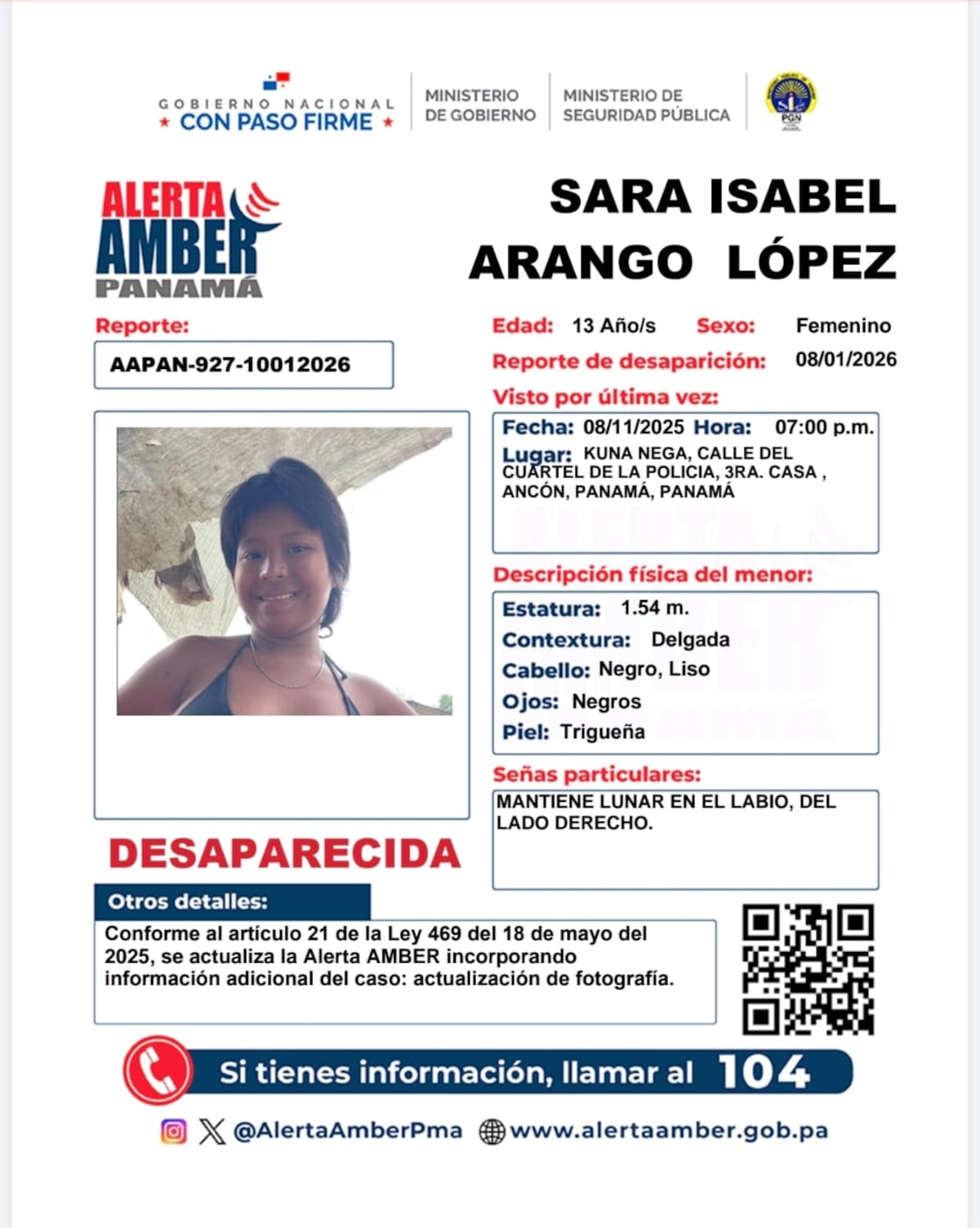 Dos meses sin saber de su paradero: menor de 13 años sigue desaparecida y Alerta Amber permanece activa