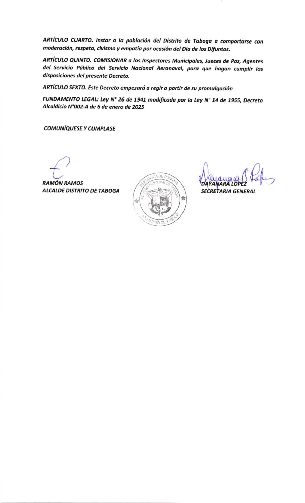 Alcaldía de Taboga suspende ruidos fuertes por el Día de los Difuntos 