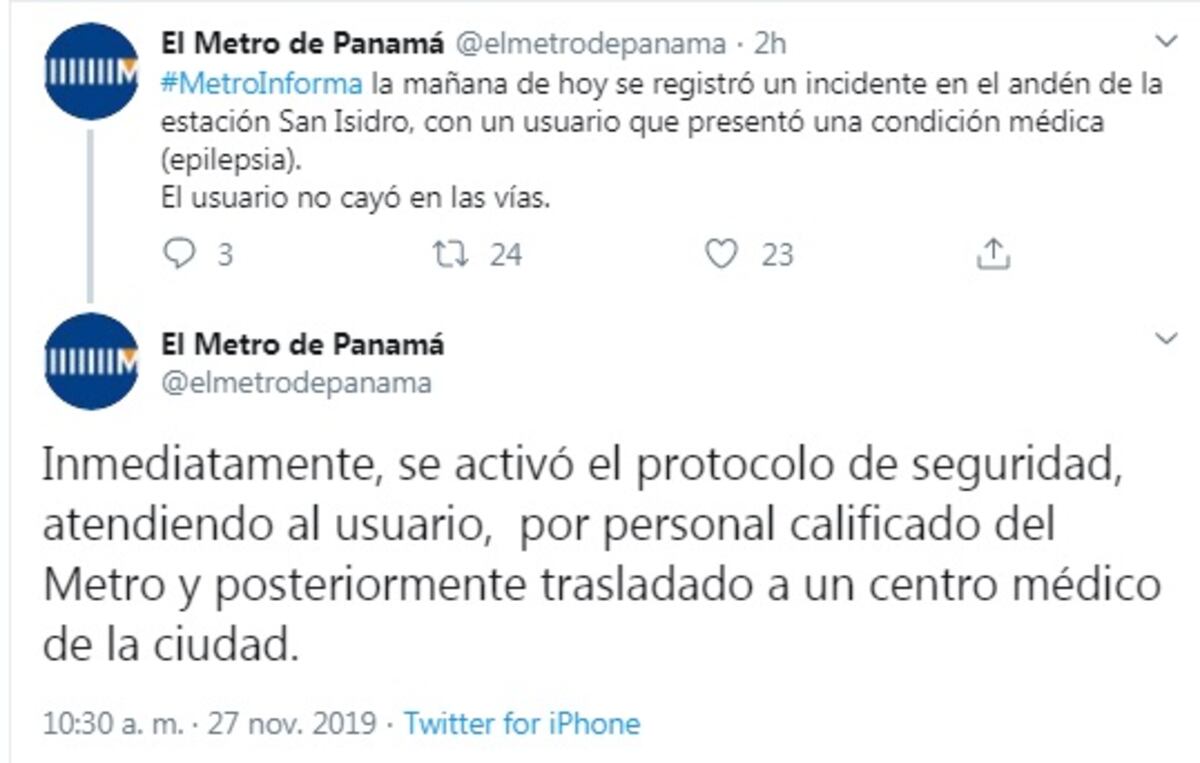 Usuario del Metro sufre ataque de epilepsia. Cae sobre el andén en San Isidro