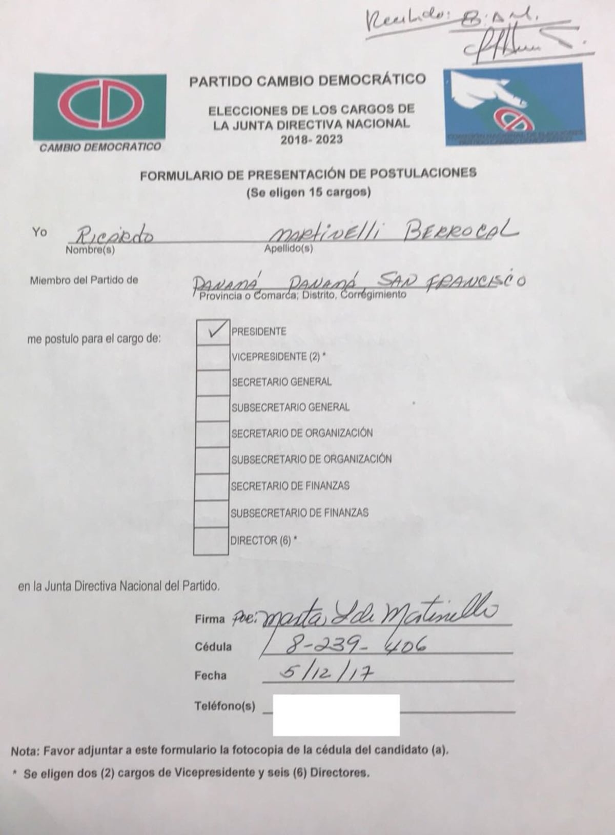 ¡ES UN HECHO! Ricardo Martinelli es postulado como presidente de su partido
