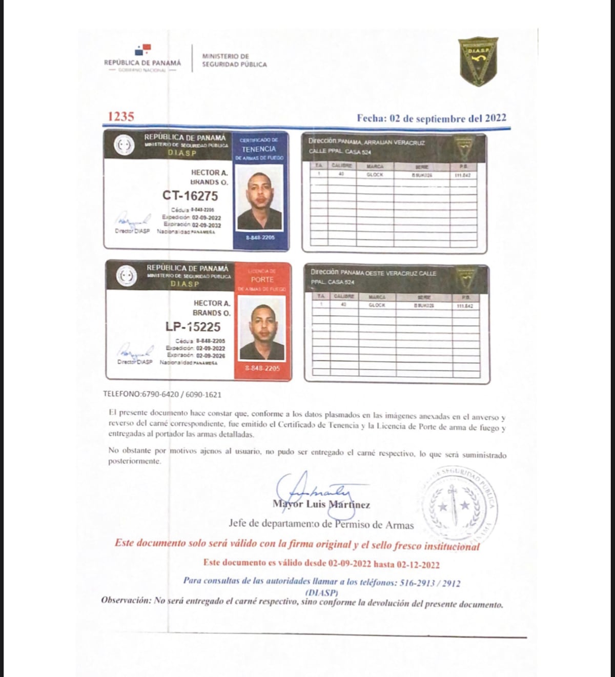 Hijo de Héctor Brands contaba con su permiso de arma