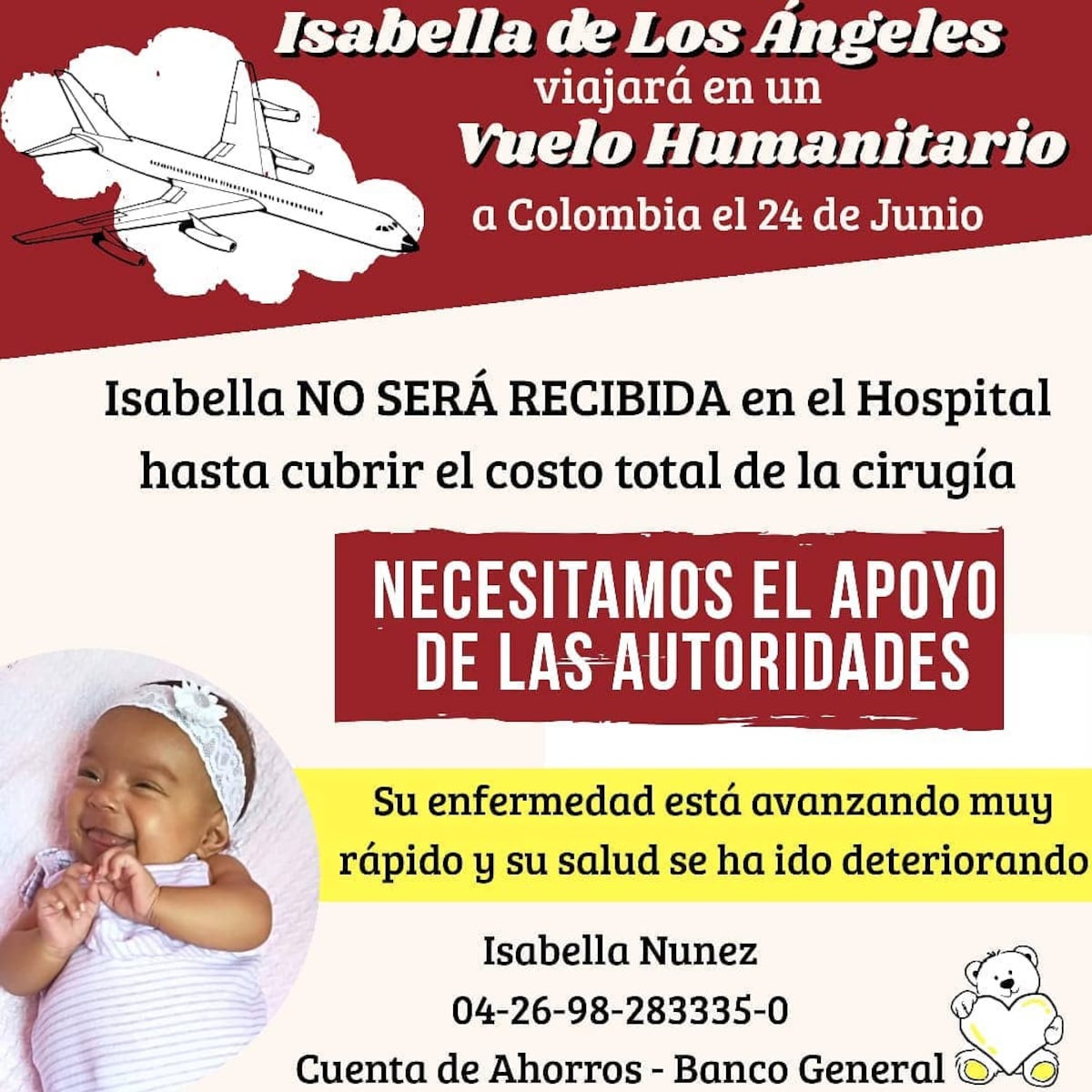 Urgente. A bebé de 4 meses se le acaba el tiempo. Familia desesperada pide ayuda del Gobierno