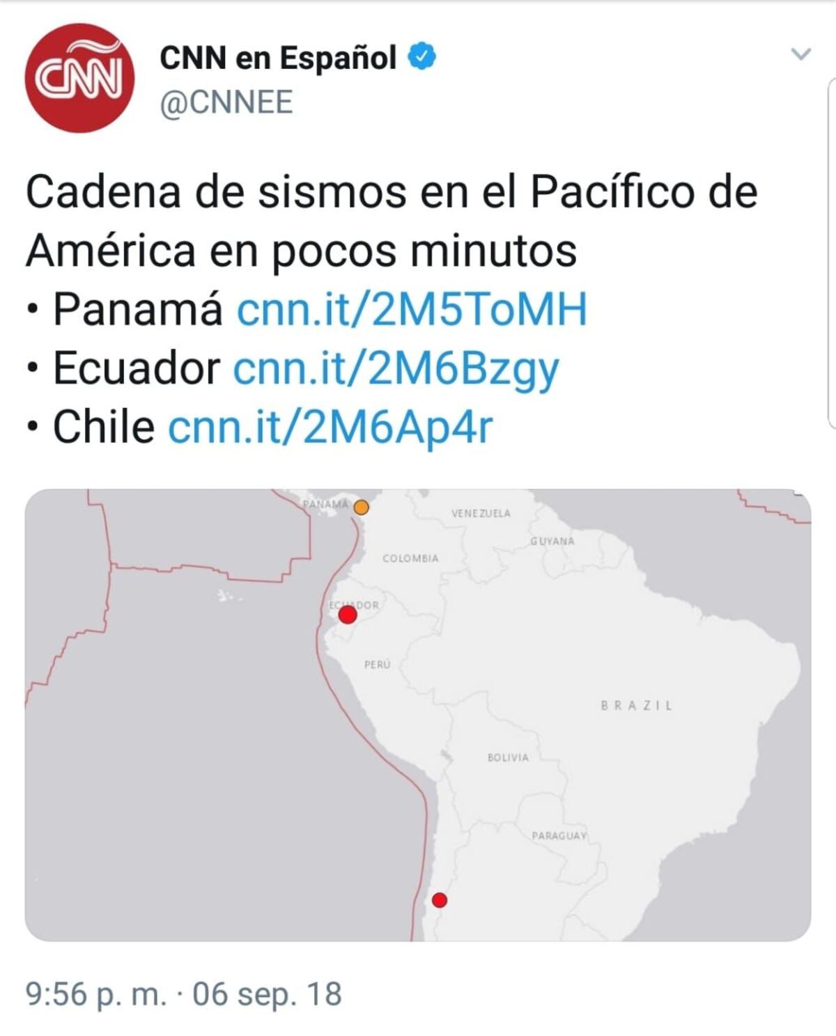  Ahora tiembla Chile. Tras sismo de Panamá y Ecuador. Tres en 52 minutos