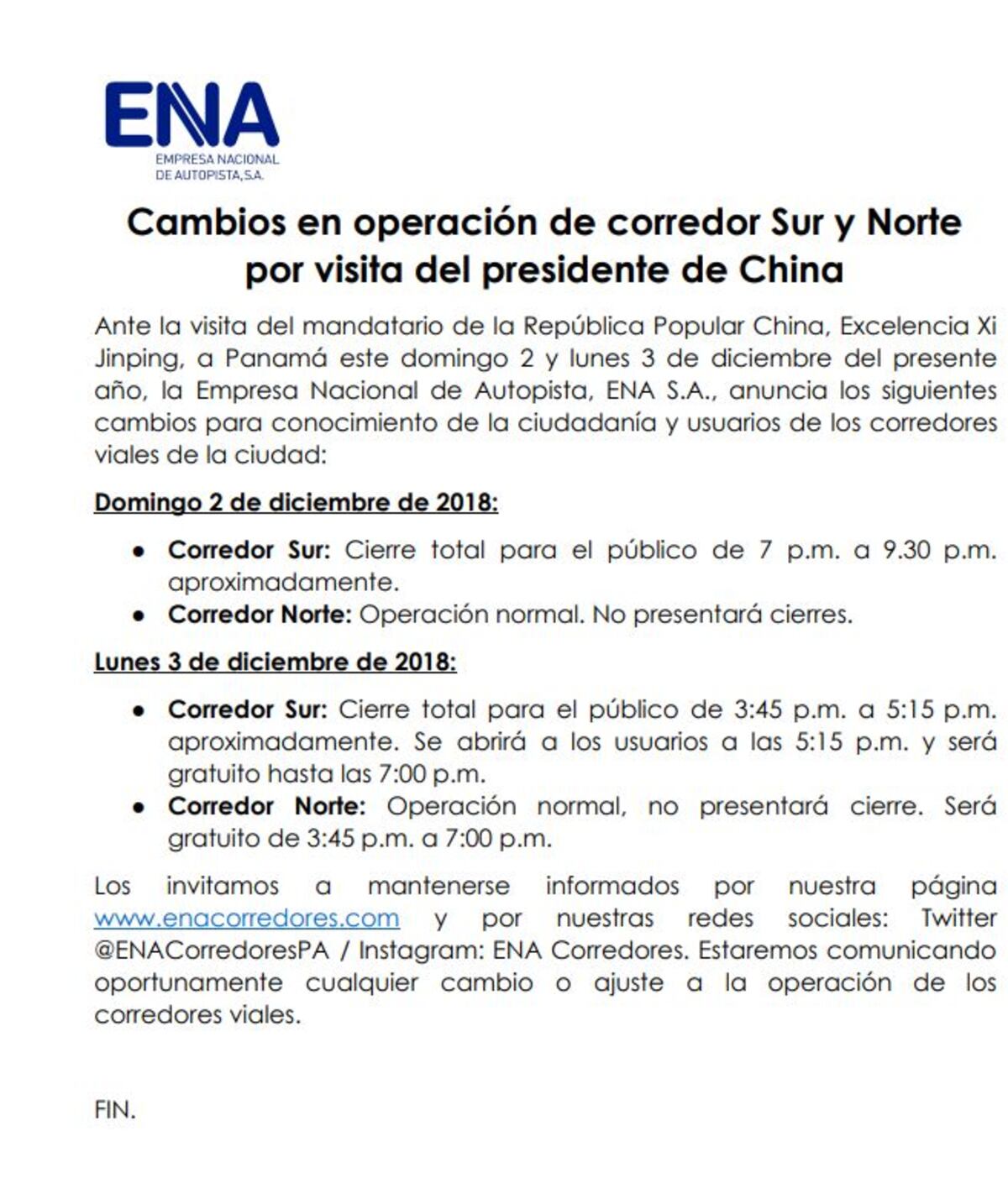 Así será horario de cierres de calles por la visita del presidente Xi Jinping