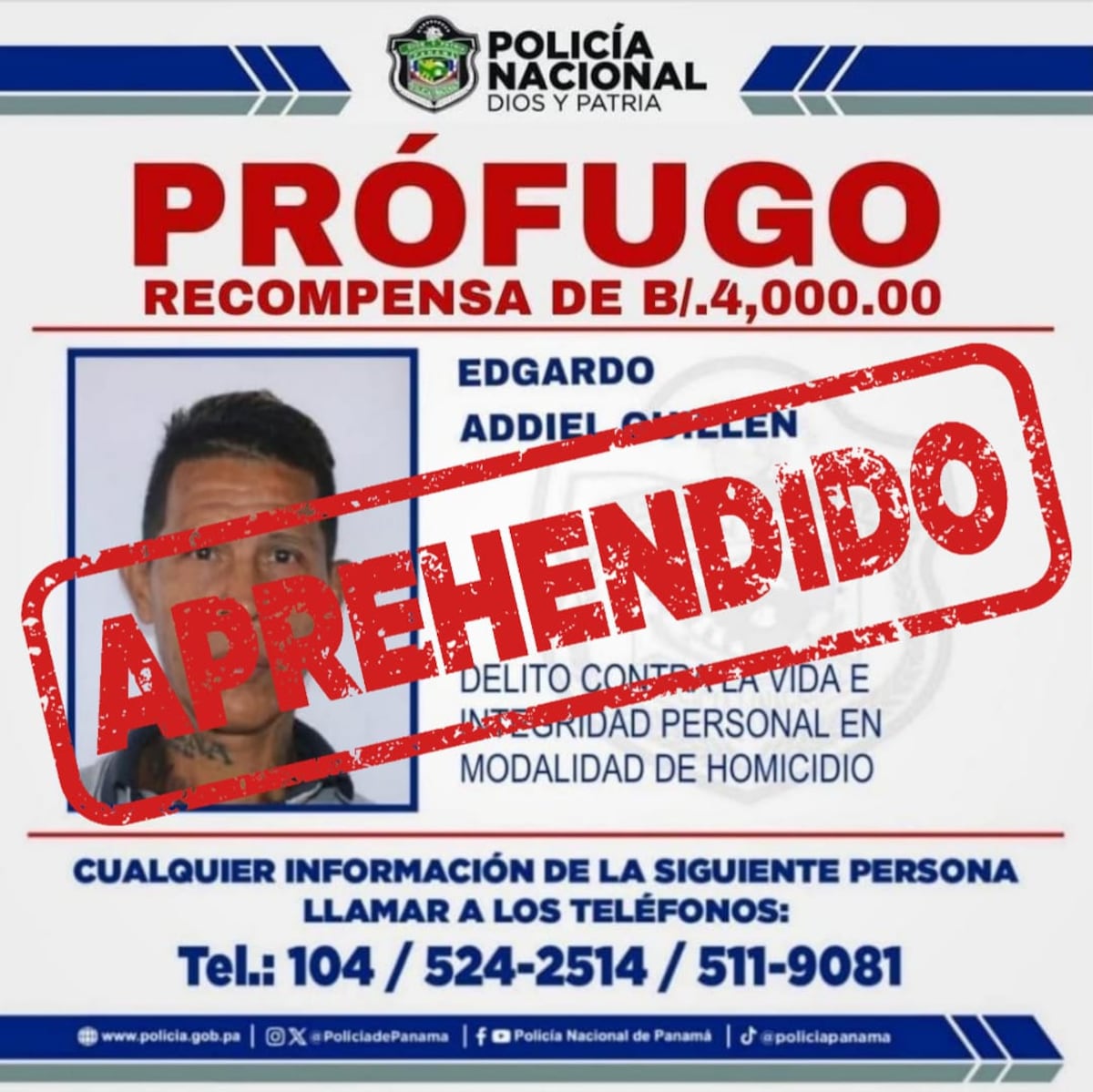 Se le acabó la fuga: recapturan en Arraiján a condenado por homicidio que se fugó de La Joyita