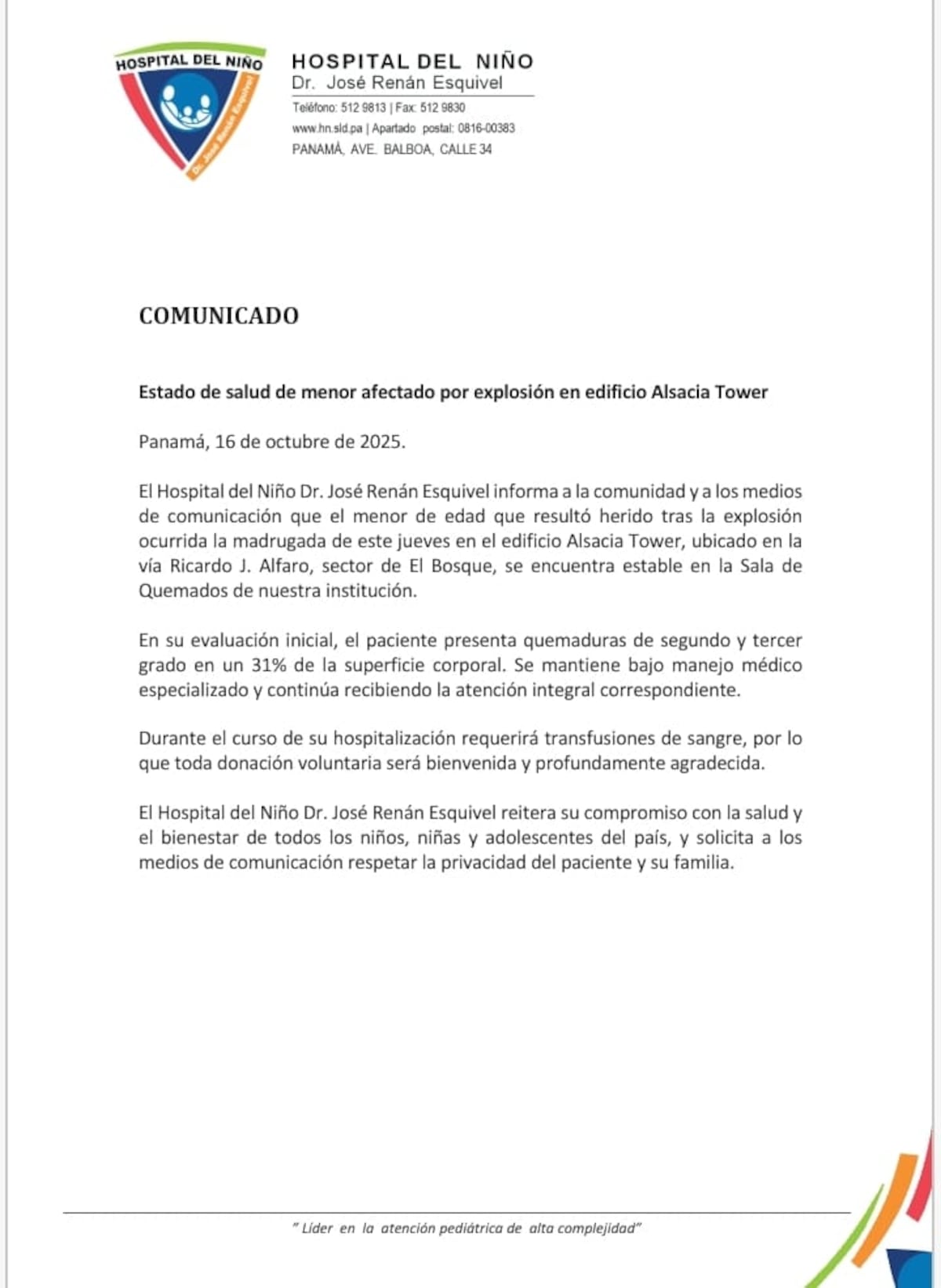 ¡Urgente! Niño de 9 años necesita sangre tras explosión en Alsacia Towers