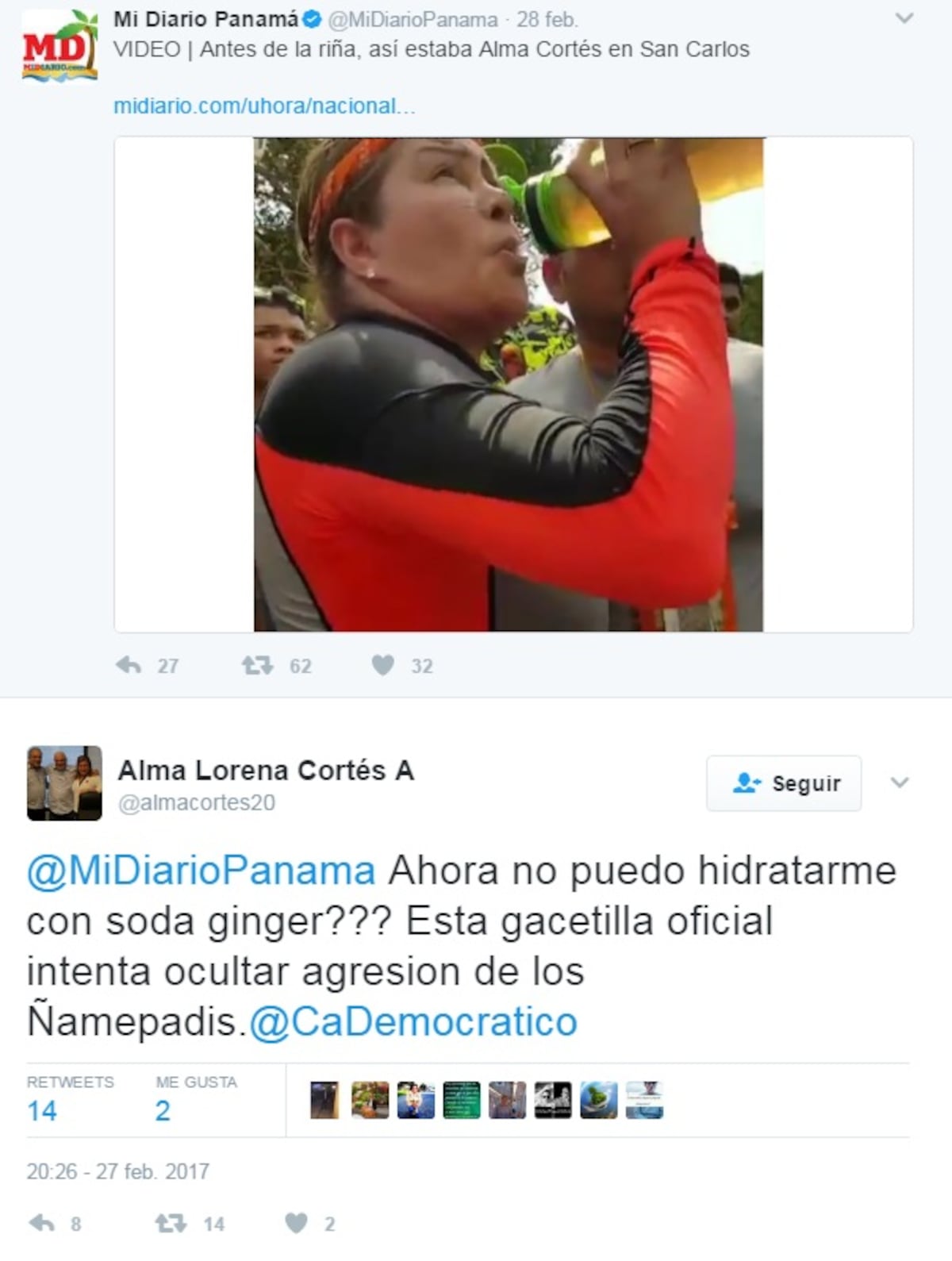 ¿TÉ FRÍO O GINGER ALE? Alma Cortés se confunde en su bebida