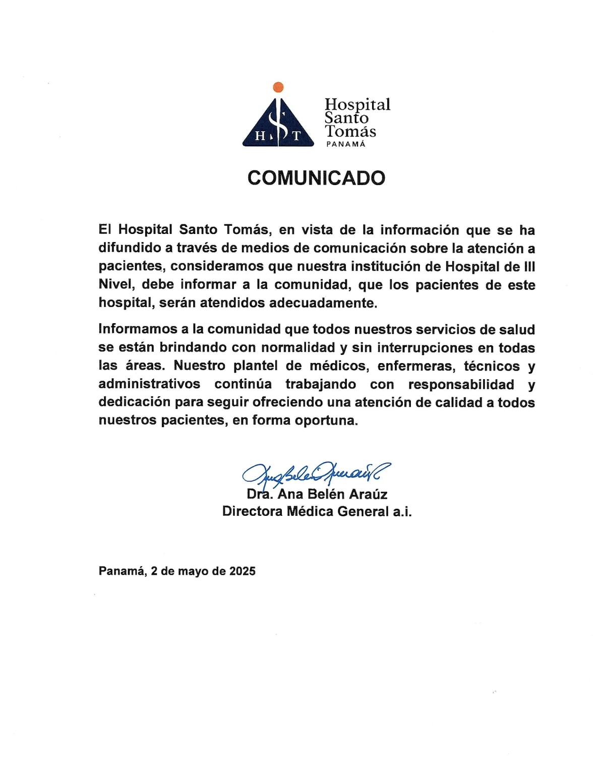 Santo Tomás aclara: “Aquí nadie se queda sin ser atendido”